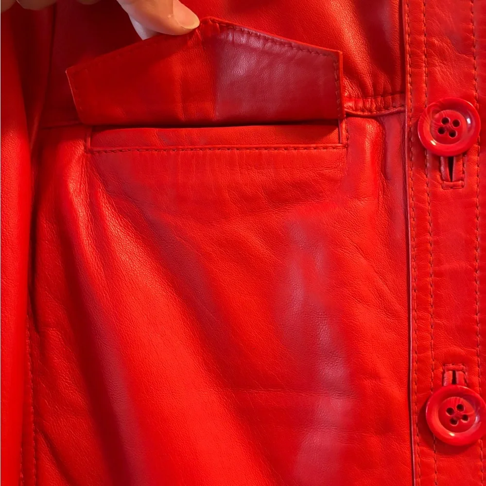 Zadig & Voltaire Red Orange Liam Leather Button-Front Jacket - Picture 6 of 9